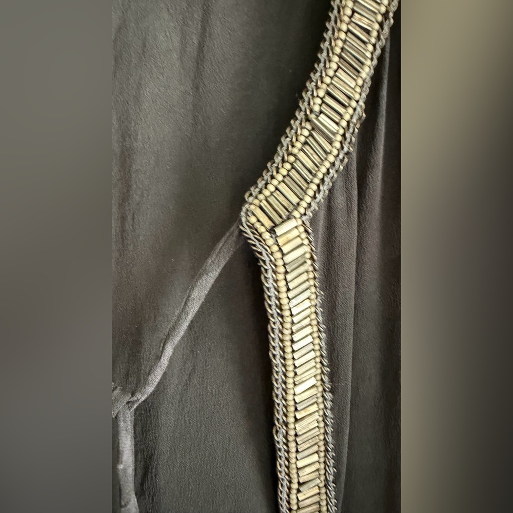 Charcoal Silk Beaded Kaftan - Picture 7 of 9